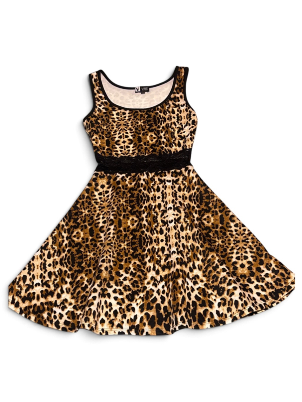 Vibe Sportswear Leopard Print Mini Dress, Size S, Brown and Black